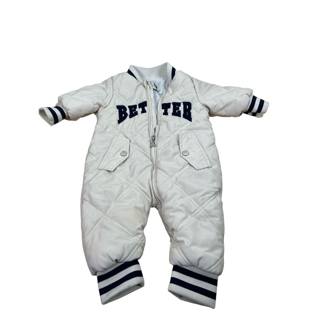 Mothers's‎ Bear Quilted Puffer Snowsuit One Piece Fleece Lined Baby sz 9-12 mo